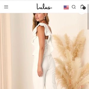 White Lulus ‘Kiss Me Again’ Ivory ruffled one-shoulder jumpsuit